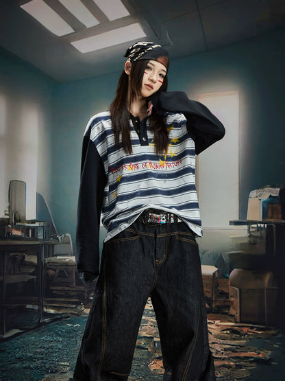 Print Dye Layered Stripe Long Sleeve T-Shirt WN20562