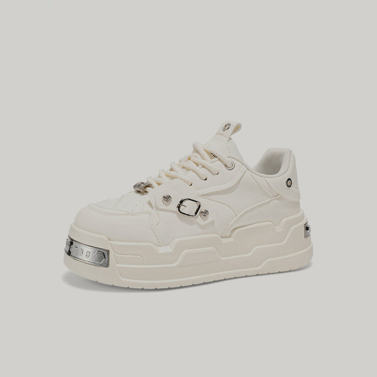 Metal Buckle Studs Platform Lace-Up Sneakers WN23461