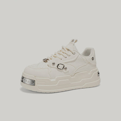 Metal Buckle Studs Platform Lace-Up Sneakers WN23461