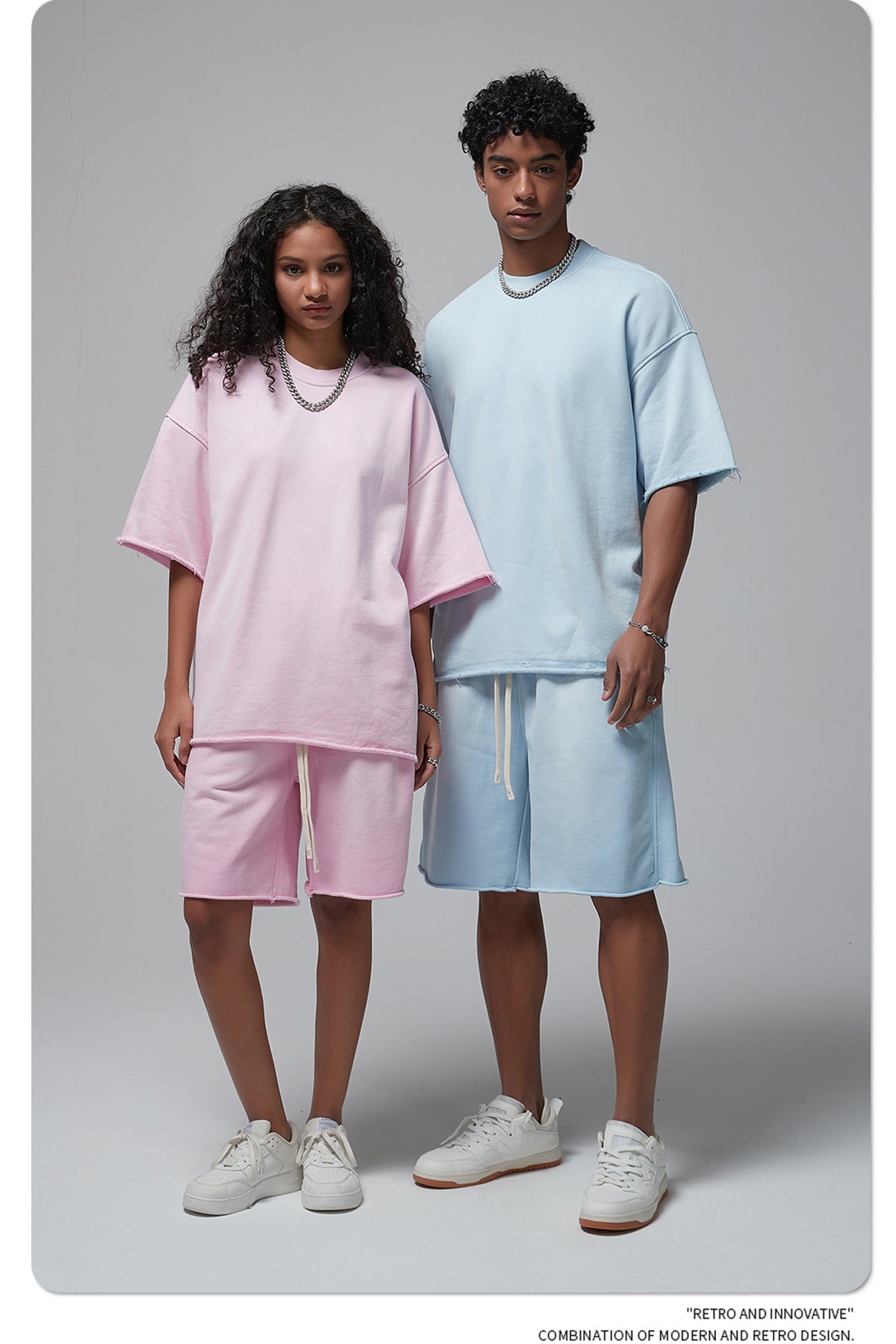 Oversize Spray-dyed Short-sleeve T-shirt & Spray-dyed Short Sweatpants Setup WN6639