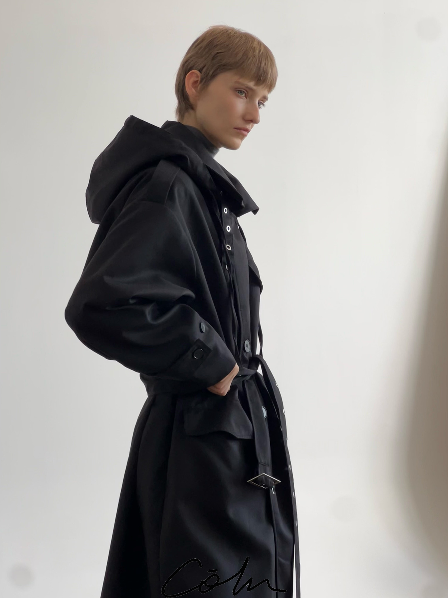 Double-Breasted Belted Hooded Trench Coat WN21681