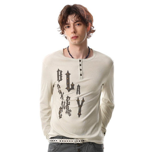 Letter Print Studs Detail Long Sleeve T-Shirt WN28032