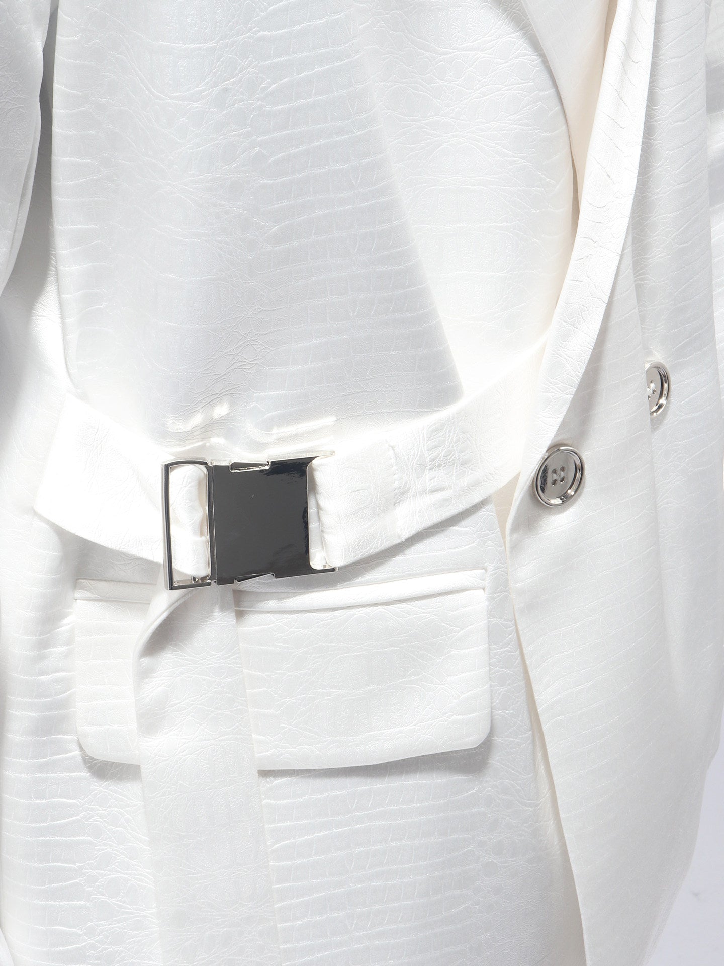 Buckle Decor Shoulder-Pad Tailored Jacket WN23671