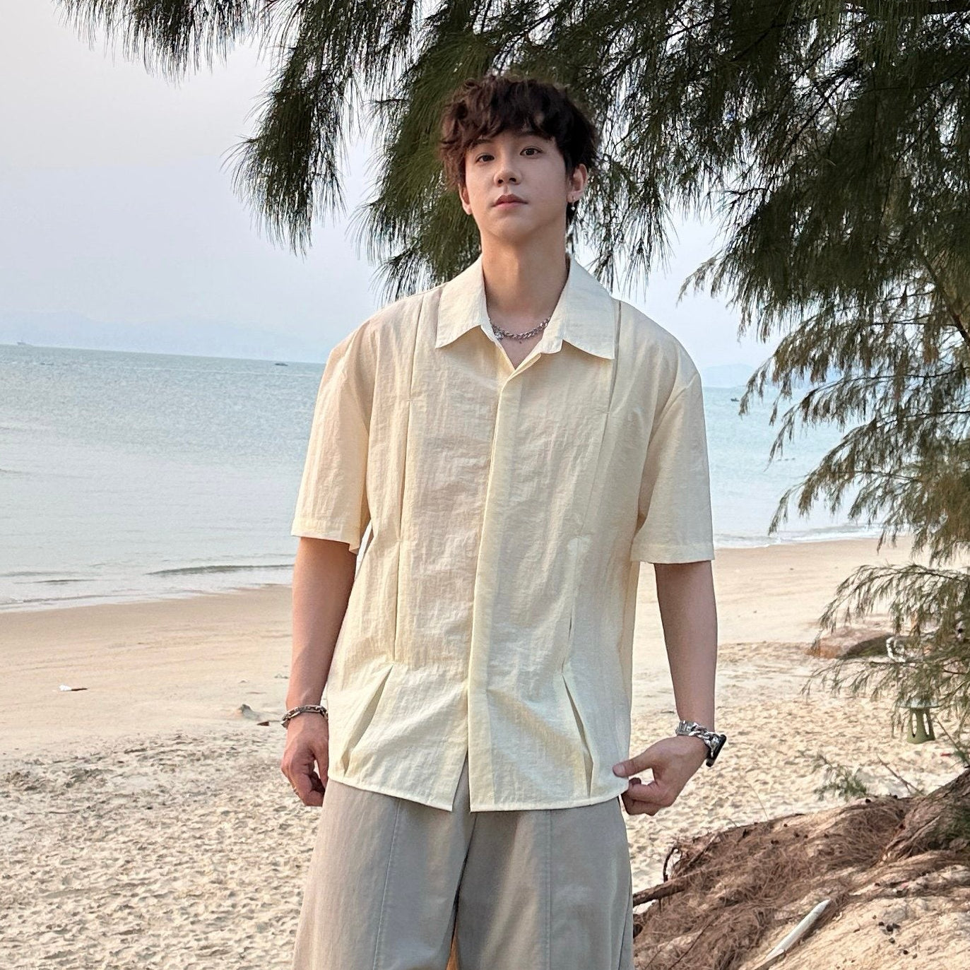 Pleats Wrinkle Short Sleeve Shirt WN25171