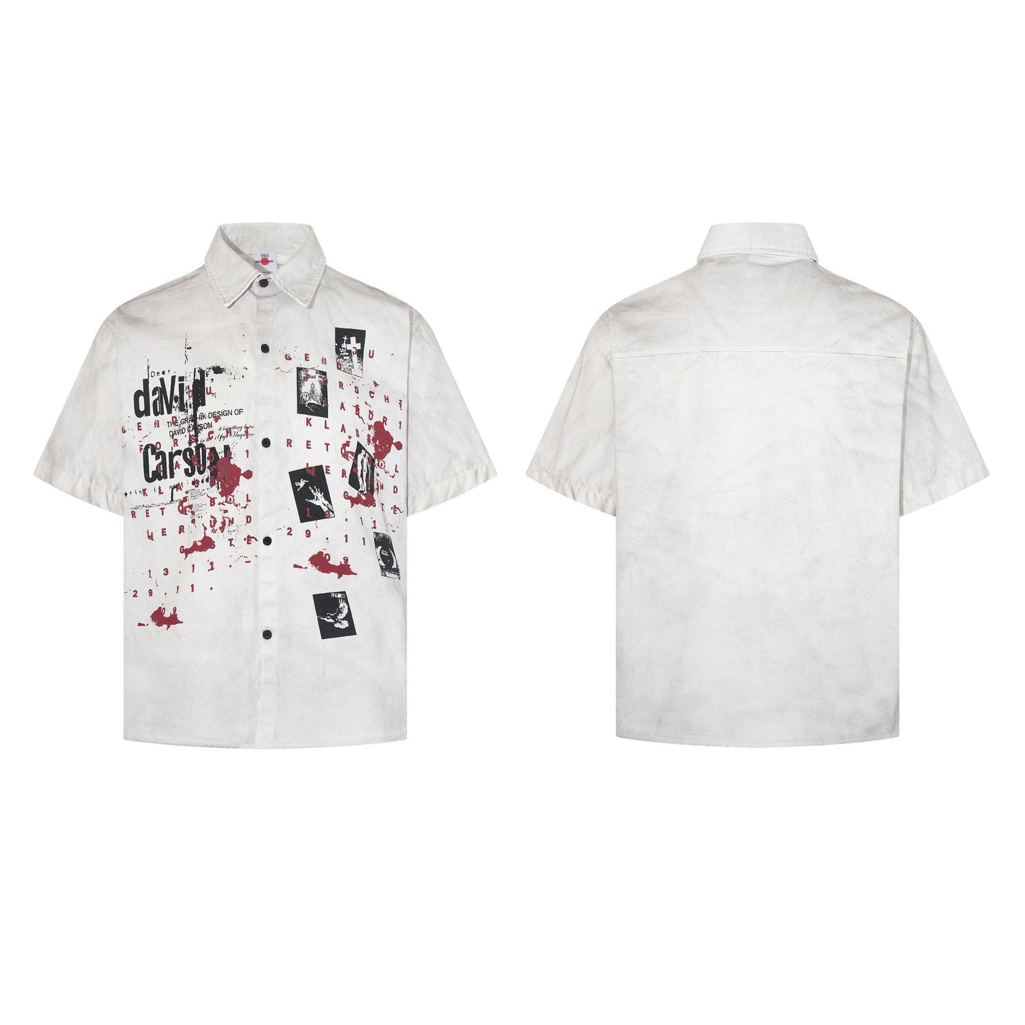 Dirty Dye Washed Graphic Print Short Sleeve Shirt WN25704