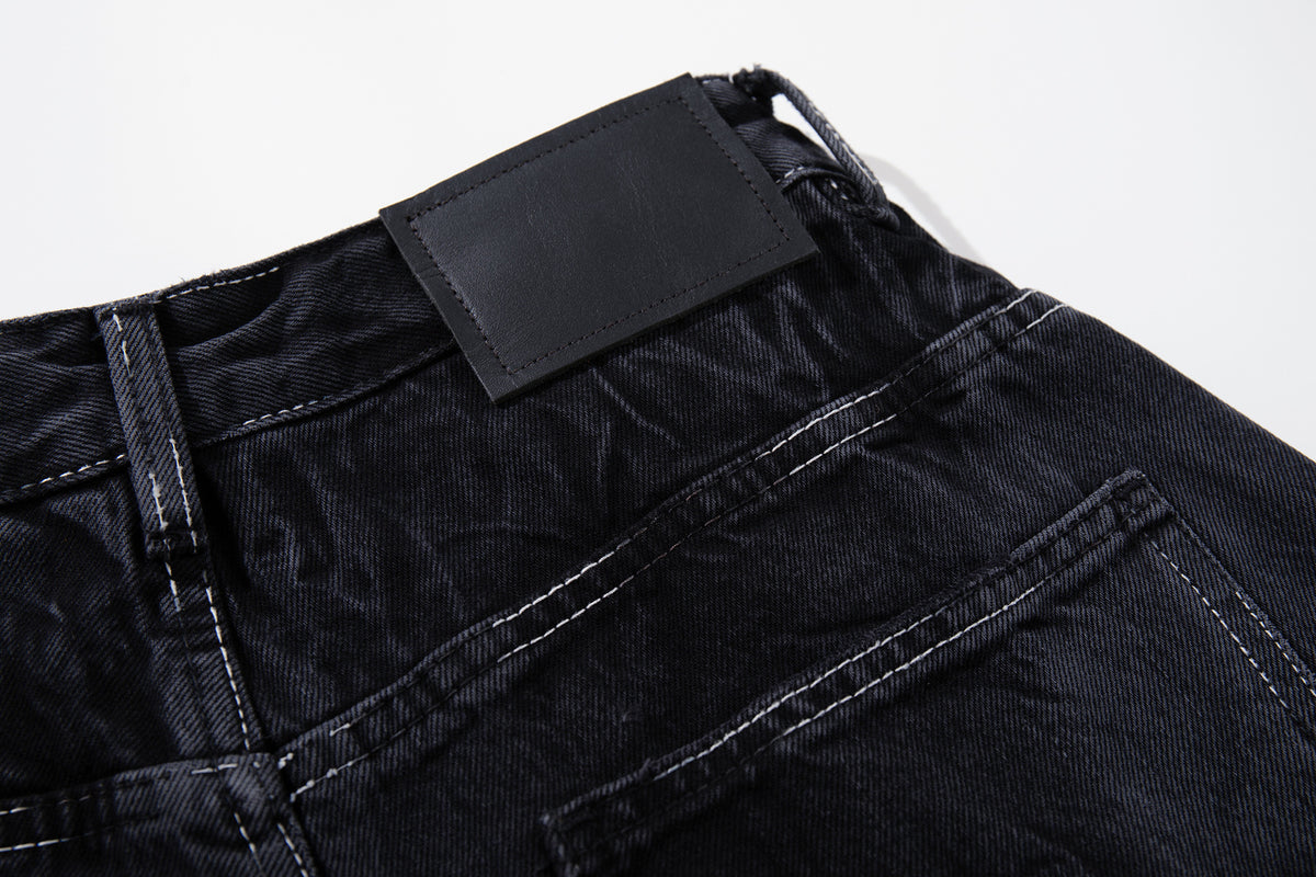 Wrinkle Texture Wide Leg Denim Jeans WN27788