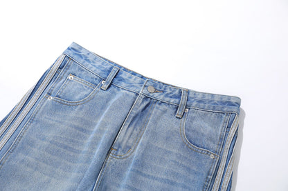 Washed Whisker Pin Tuck Wide Leg Denim Jeans WN26126