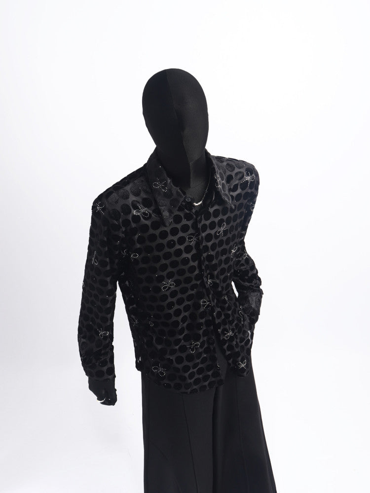 Polka Dot Design Shoulder-Pad Long Sleeve Shirt WN23776