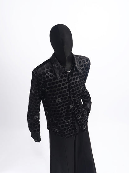 Polka Dot Design Shoulder-Pad Long Sleeve Shirt WN23776