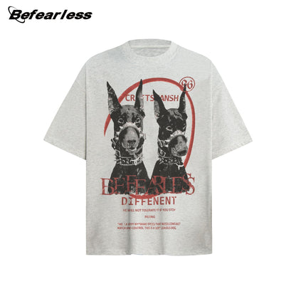 Washed Doberman Print Oversize Short Sleeve T-Shirt WN26230