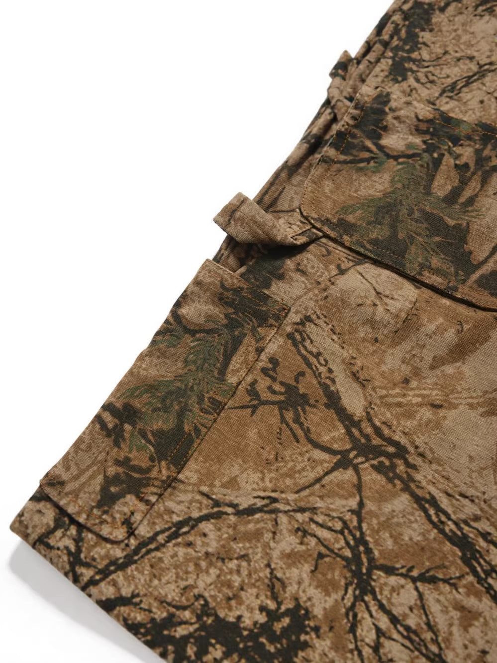Camouflage Tree Print Cargo Pocket Wide Leg Denim Jeans WN28031