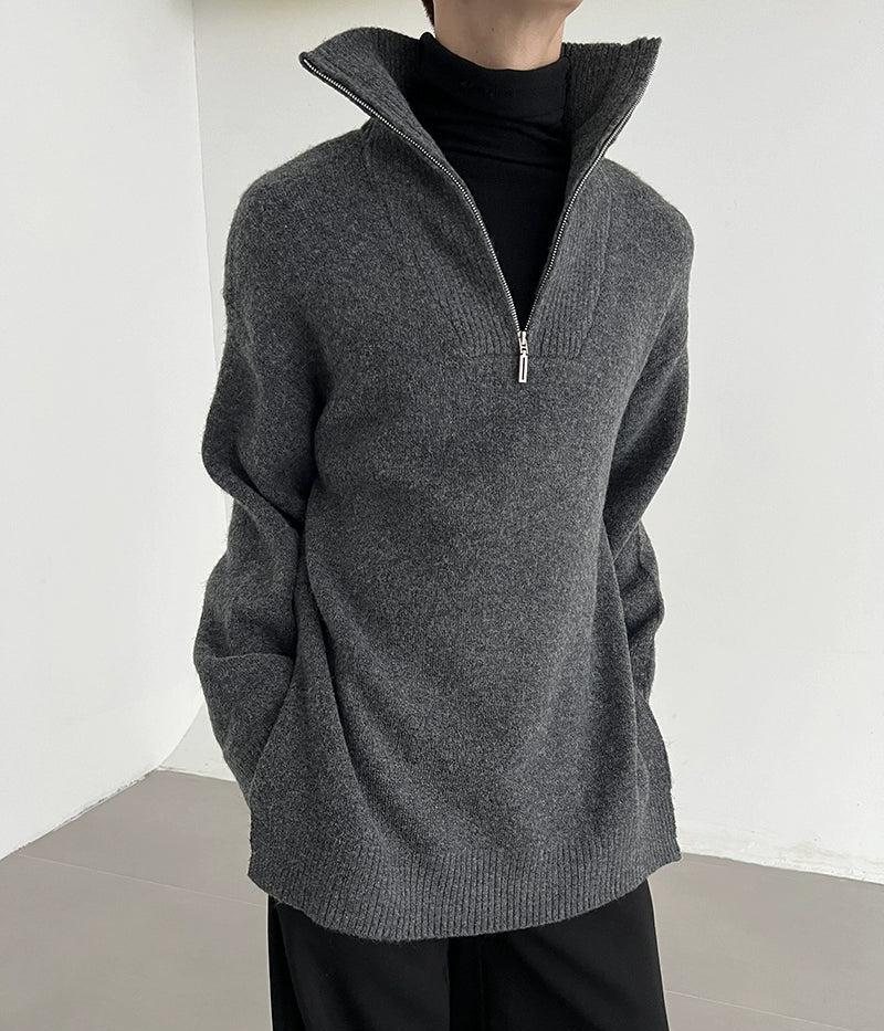 Stand Neck Half Zipper Knit Sweater WN21506