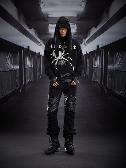 Metal Detail PU Leather Stretch Flare Denim Jeans WN22790