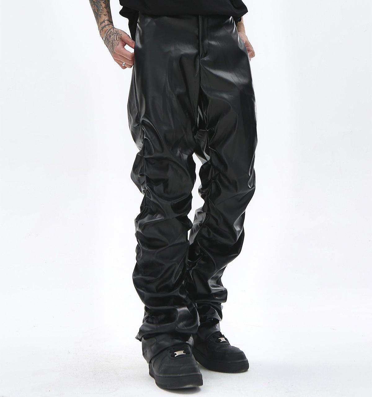 PU Leather Pleats Straight Pants WN25754