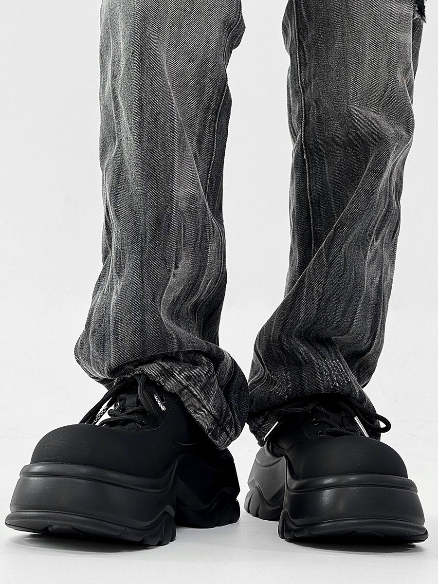 Chunky Sole Round Toe Leather Shoes WN19144