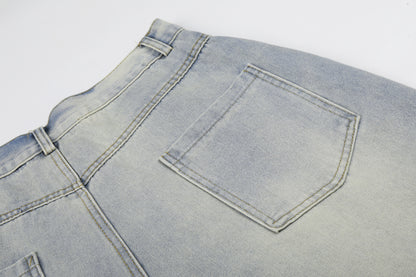 Letter Star Print Denim Half Jeans WN25412