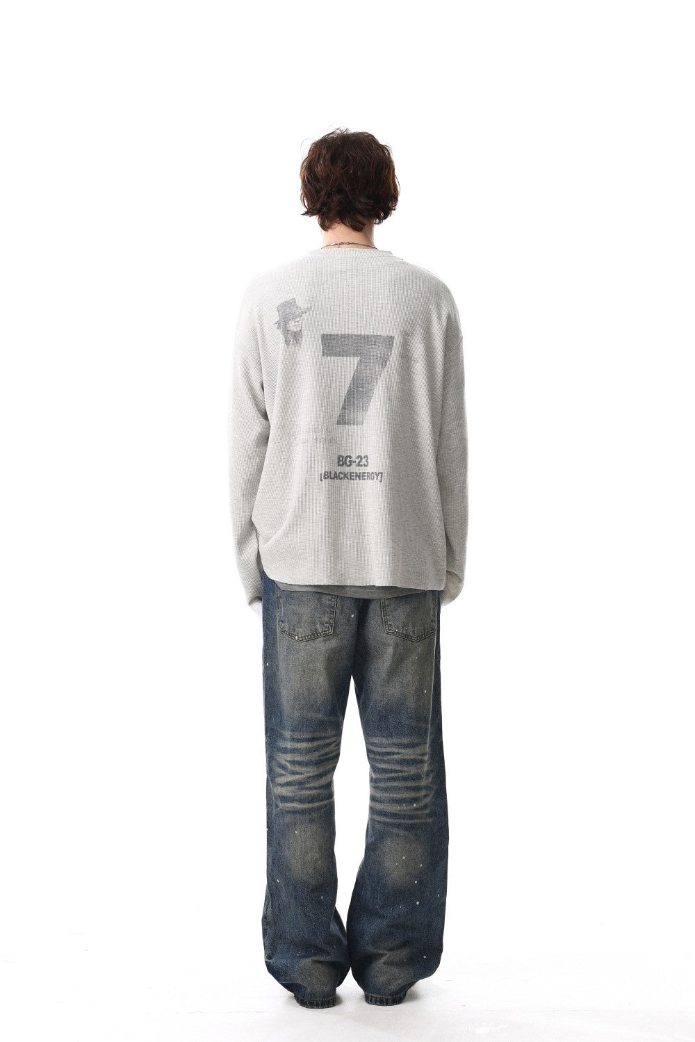 Waffle Texture Graphic Long Sleeve T-Shirt WN28018