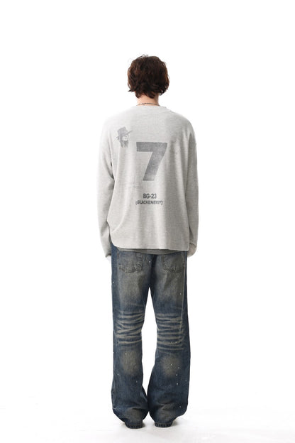 Waffle Texture Graphic Long Sleeve T-Shirt WN28018