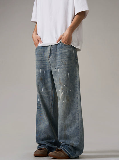 Splash Ink Damage Straight Leg Denim Jeans WN8989