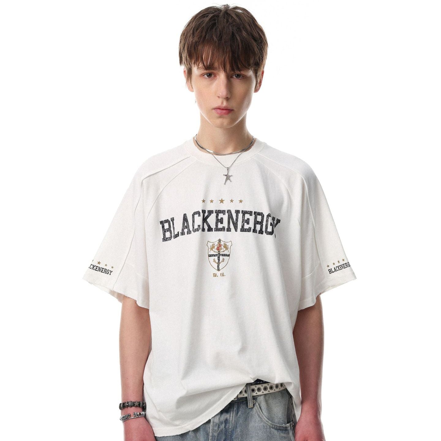 Letter Embroidery Piping Short Sleeve T-Shirt WN25420