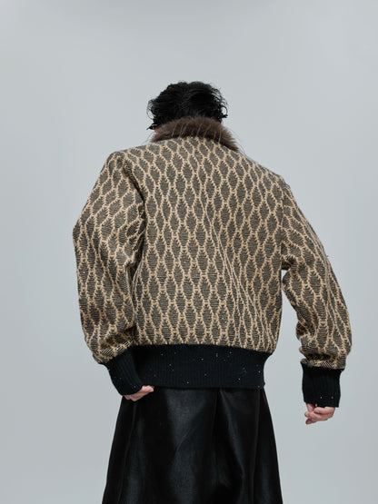 Fur Collar Sequin Textured Knit Cardigan WN21693