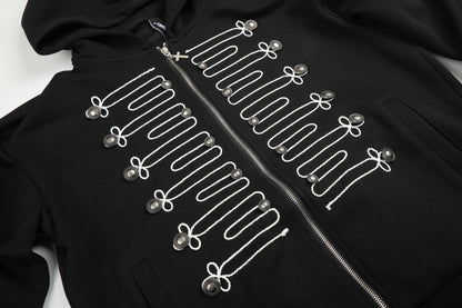 Knot Embroidery Metal Stud Cross Zipper Hoodie WN27796
