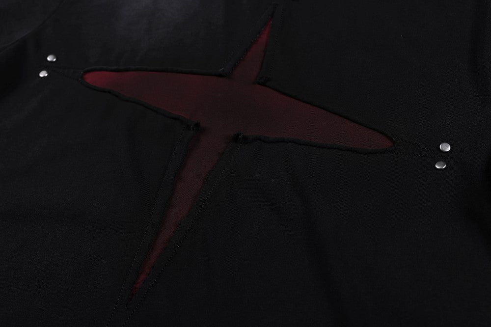 Patch Cross Studs Damage Washed Short Sleeve T-Shirt WN28118