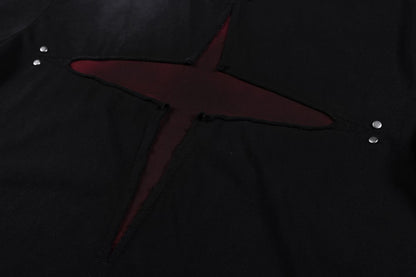 Patch Cross Studs Damage Washed Short Sleeve T-Shirt WN28118