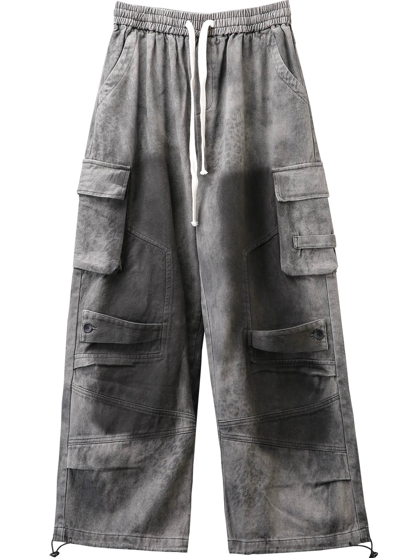 Leopard Wash Multi Pocket Wide Leg Denim Jeans WN22389