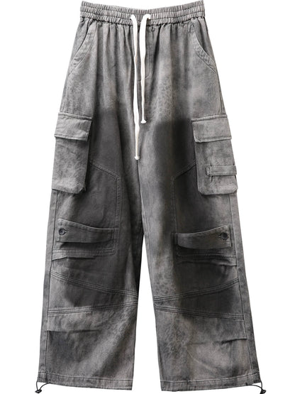 Leopard Wash Multi Pocket Wide Leg Denim Jeans WN22389