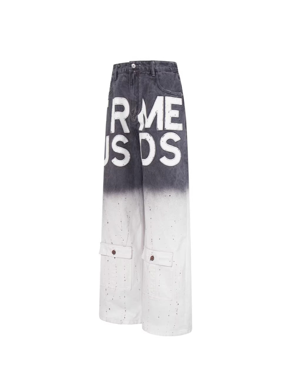 Gradient Paint Letter Graphic Wide Leg Denim Jeans WN28027