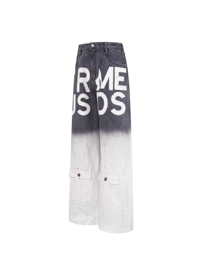 Gradient Paint Letter Graphic Wide Leg Denim Jeans WN28027