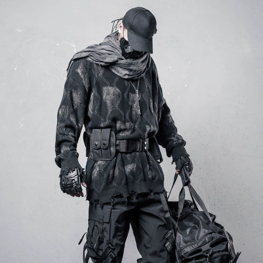 Wash Tie-Dye Damage Oversize Knit Sweater WN22349