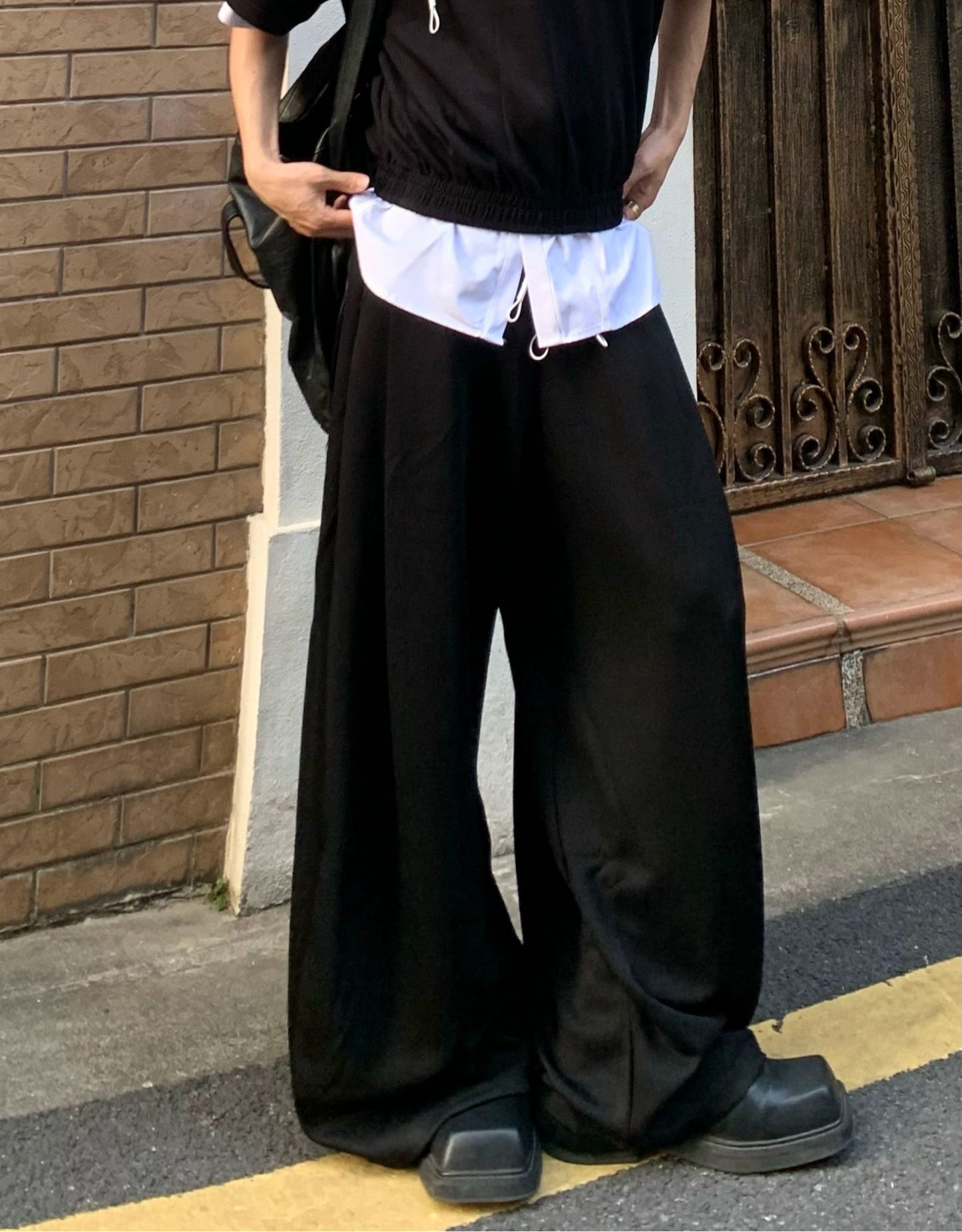 Drawstring Short Sleeve Polo shirt & Straight Leg Pants Setup WN19876