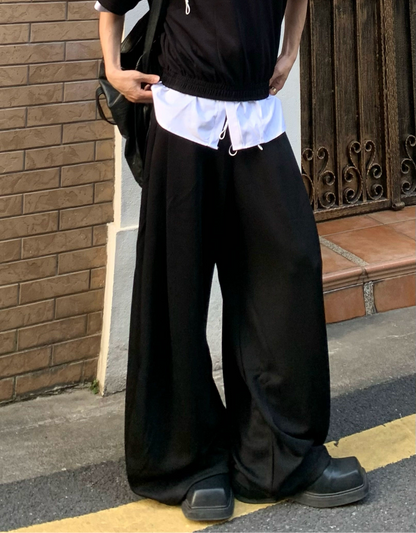 Drawstring Short Sleeve Polo shirt & Straight Leg Pants Setup WN19876