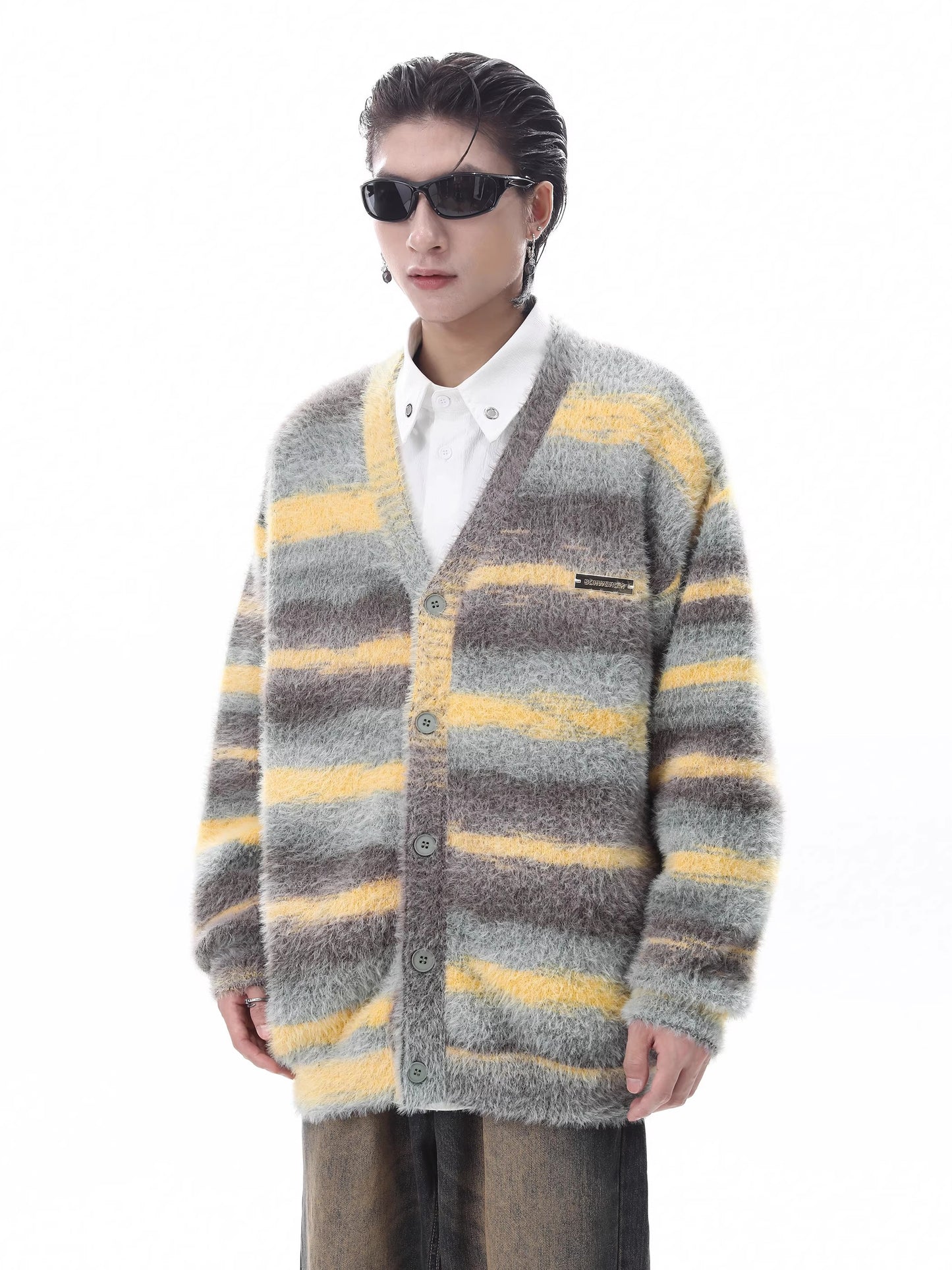 Stripe Shaggy Knit Cardigan WN10371