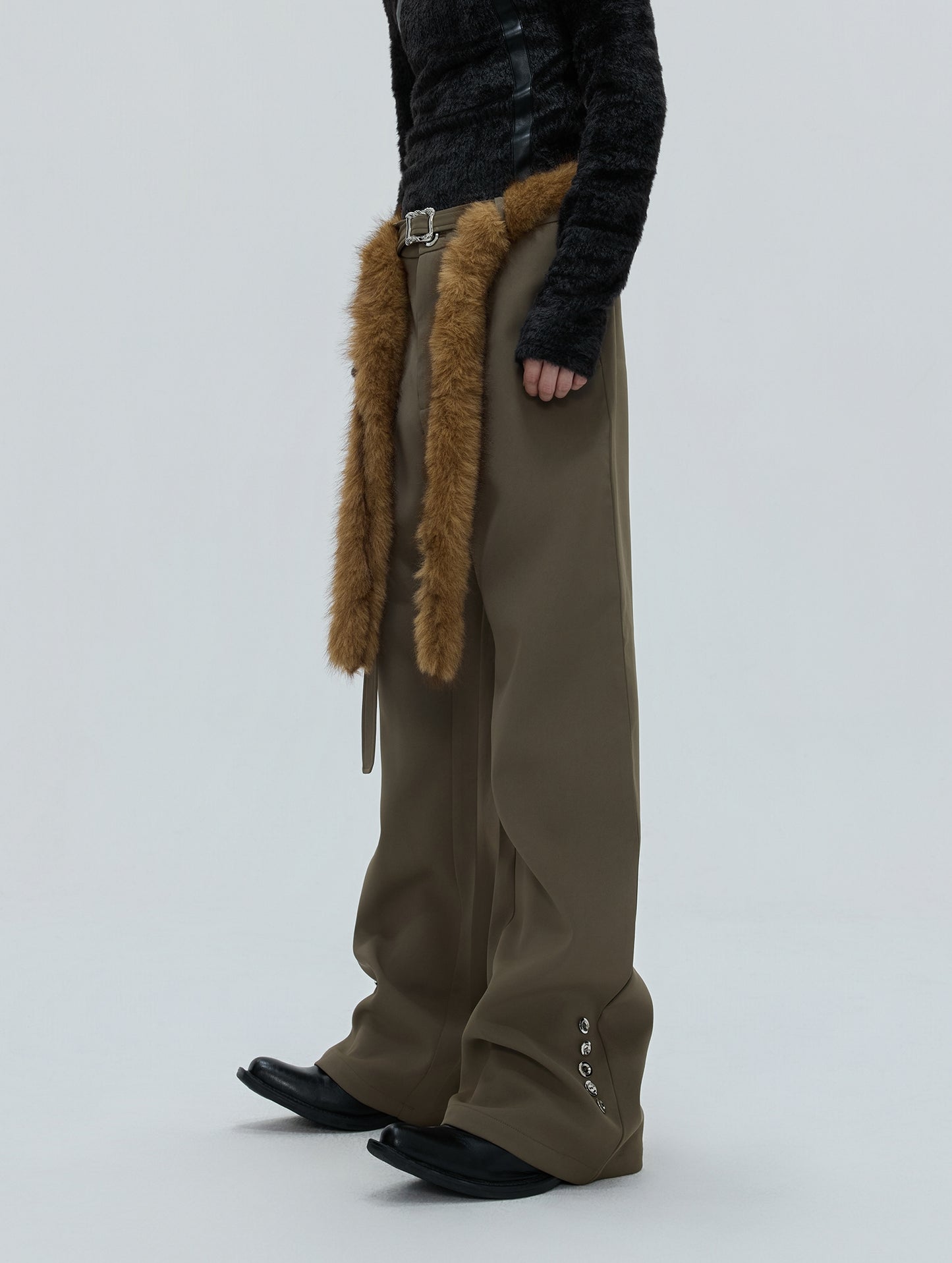 Design Flare Trousers with Fake Fur Ribbon WN21743