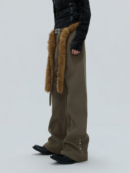 Design Flare Trousers with Fake Fur Ribbon WN21743