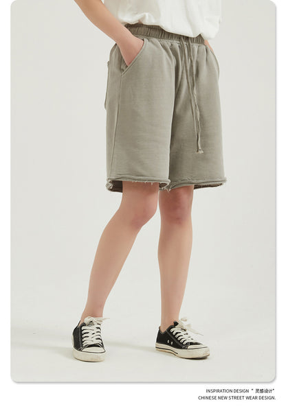 Washed Vintage Raw Edge Short Sweatpants WN6628