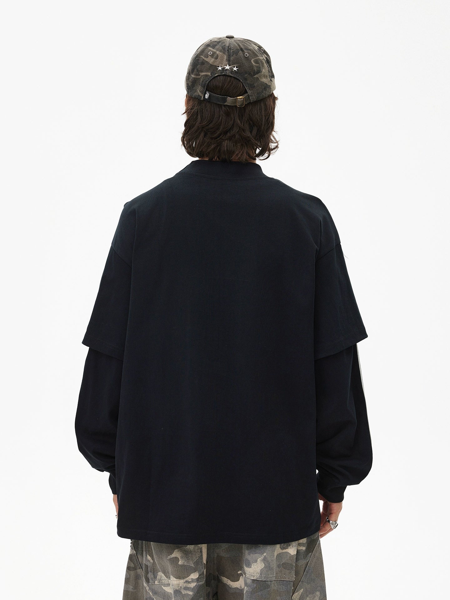 Stripe Fake Layered Oversize Long Sleeve T-Shirt WN21443