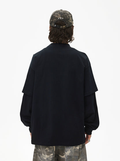 Stripe Fake Layered Oversize Long Sleeve T-Shirt WN21443