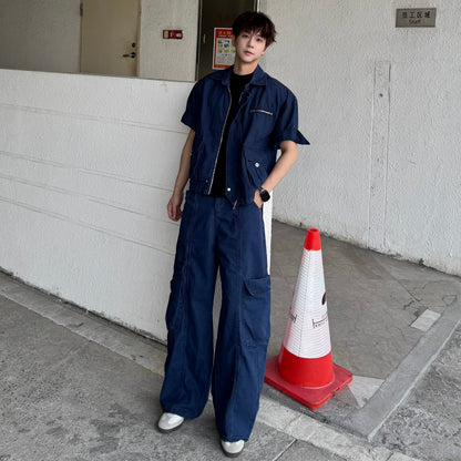Short Sleeve Jacket & Wide Leg Cargo Pants Setup WN25320
