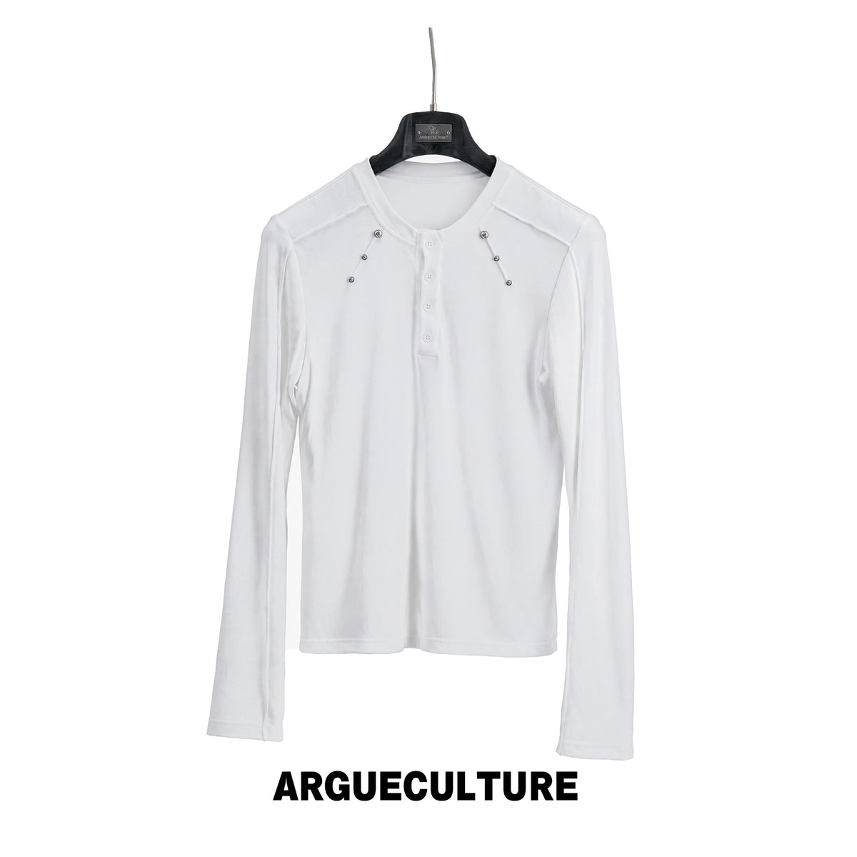 Henley Neck Rivet Stretch Long Sleeve T-Shirt WN27046