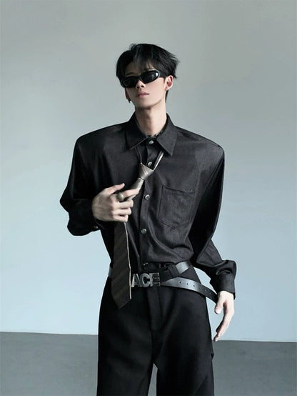 Studs Button Design Shoulder-Pad Long Sleeve Shirt WN20053