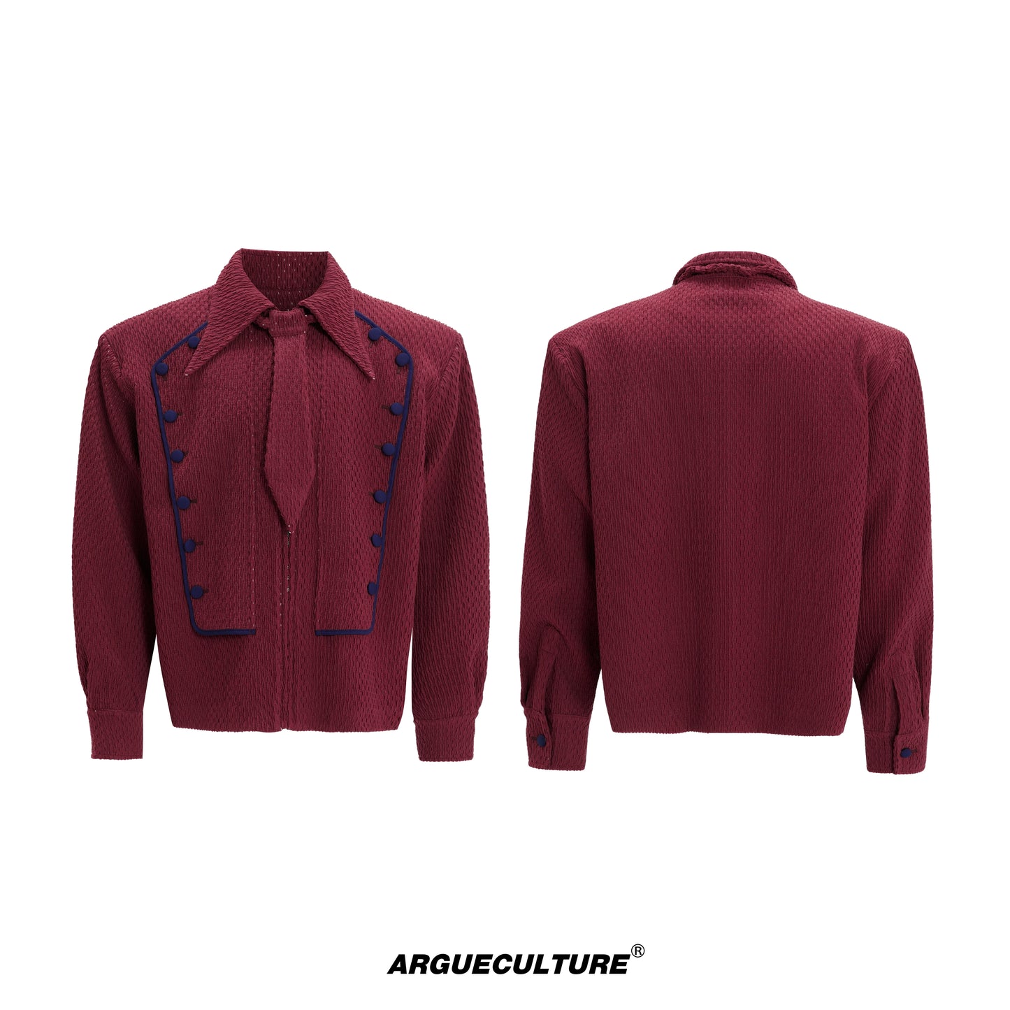 Double-Breasted Textured Tie Design Shirt Jacket WN21740