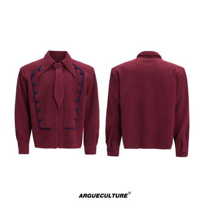 Double-Breasted Textured Tie Design Shirt Jacket WN21740