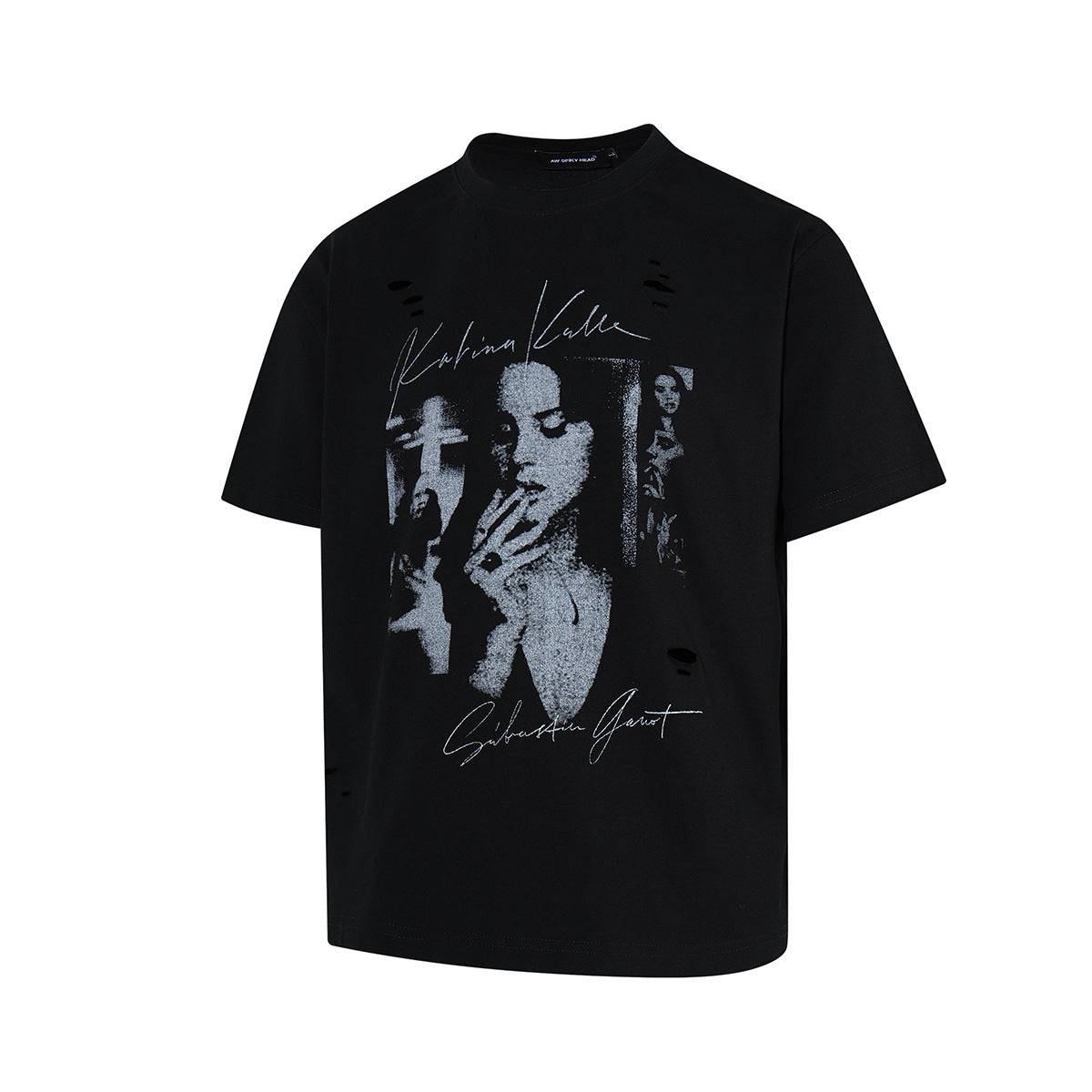 Damage Portrait Print Short Sleeve T-Shirt WN25495