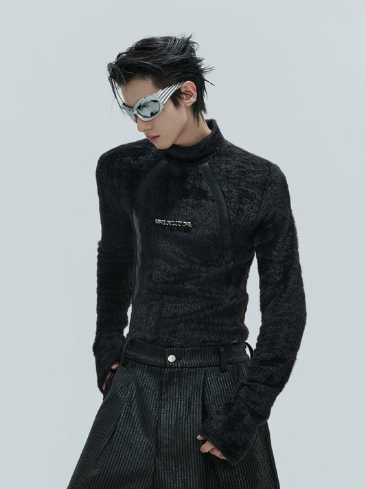 Deconstructed Furry High-Neck Slim Fit Sweatshirt WN21747