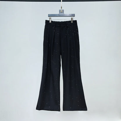 Foil Star Pattern Double Breasted Short Jacket & Flare Pants Setup WN23927