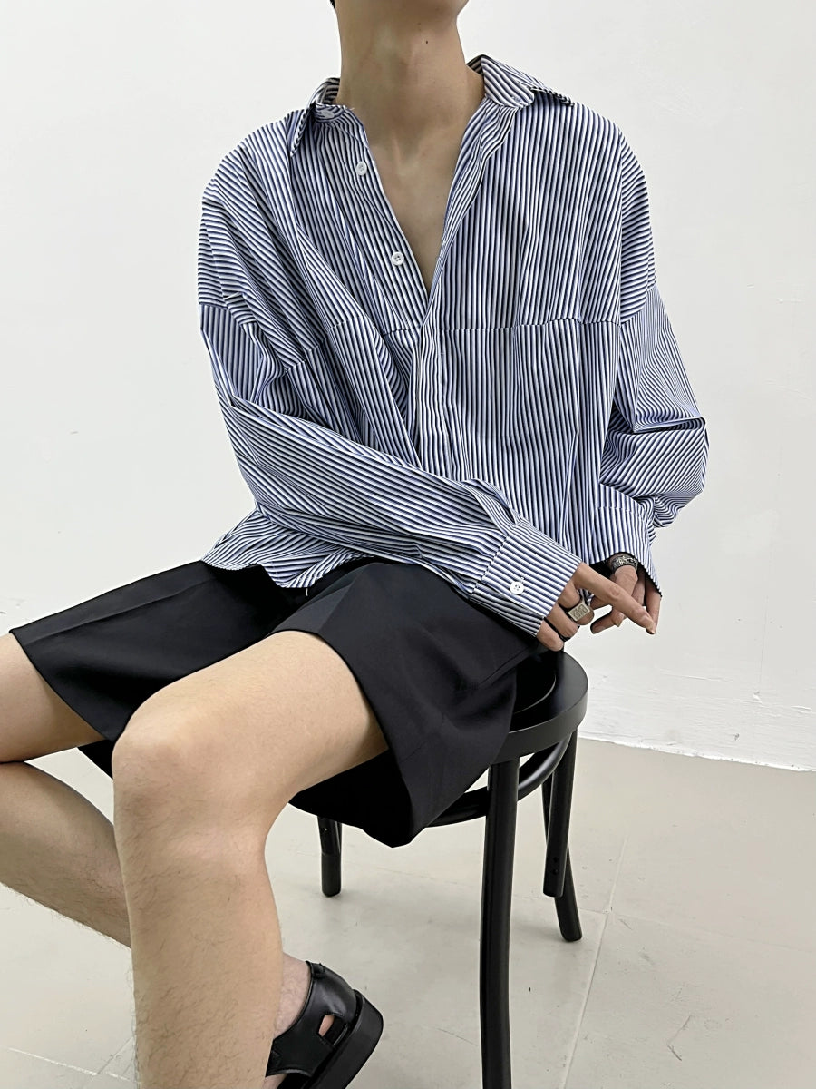 Irregular Cut Stripe Oversize Long Sleeve Shirt WN7410